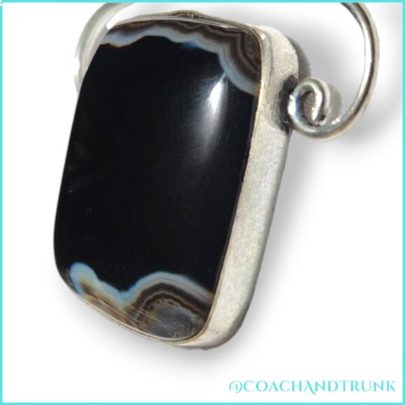 Black Onyx Square Pendant with 18" Sterling Necklace Artisan Crafted NEW - Picture 3 of 13